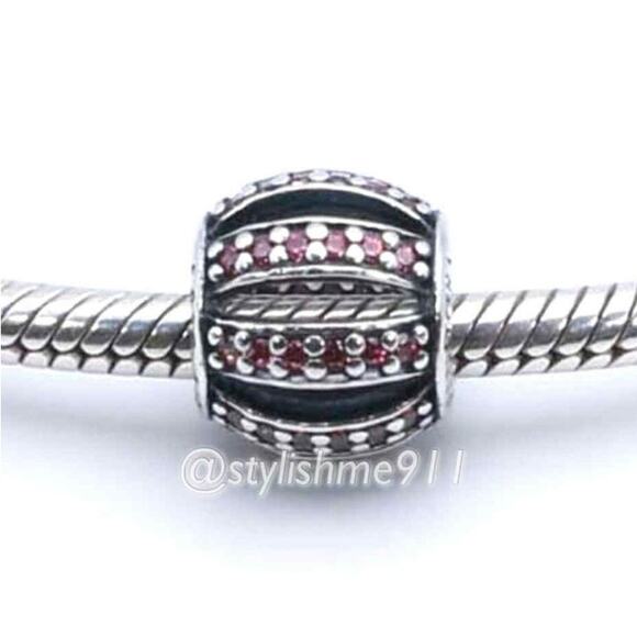 Authentic PANDORA Pink Openwork Pavé Barrel Charm - 791115CZS - Picture 1 of 10